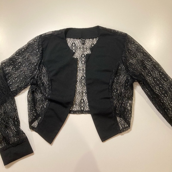 Schein Privé Contrast Lace w Wired Open Front Blazer - Picture 3 of 7